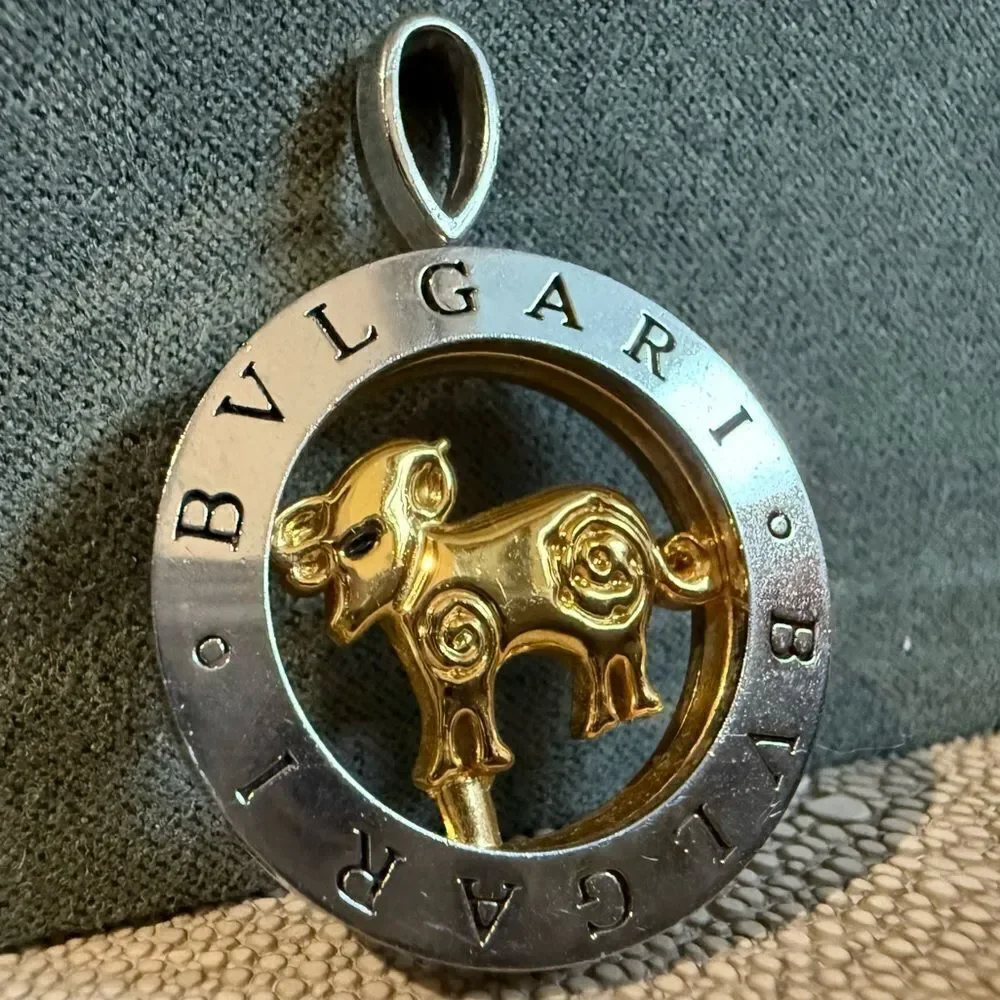 GOLDEN BULL ZODIAC PENDANT – MONOGRAM STYLE SILVER & GOLD TONE ✨